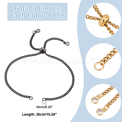 12 Stück 3 Farben 304 Edelstahl Panzerkette Schieber Armbänder machen&nbsp;AJEW-UN00018