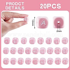 20 pz rosa cubo lettera perline di silicone 12x12x12mm dadi quadrati alfabeto perline con 2mm foro distanziatore lettera allentata perline per collana braccialetto creazione di gioielli&nbsp;JX435M