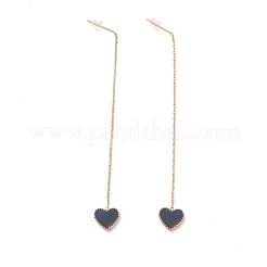 Aretes colgantes de cadena larga con corazón esmaltado&nbsp;EJEW-A067-01G-A