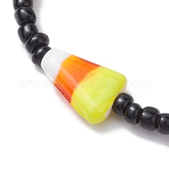 Braccialetti elasticizzati con perline di semi neri e decorazioni di mais di Halloween in muratura fatti a mano per donna e uomo&nbsp;BJEW-JB10459