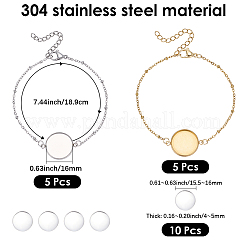 10 pz 2 colori 304 acciaio inossidabile cabochon rotondo braccialetti&nbsp;BJEW-SP0001-30