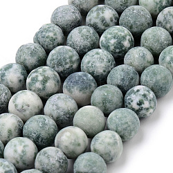 Natural Qinghai Jade Round Bead Strands, Frosted Style, Round, 6~6.5mm, Hole: 1mm, about 63pcs/strand, 15.5 inch