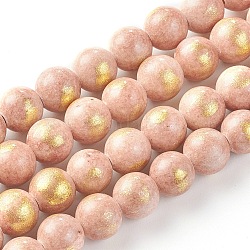 Natural Jade Beads Strands, with Gold Foil, Dyed, Round, Dark Salmon, 8mm, Hole: 1mm, about 50pcs/strand, 15.75 inch(40cm)