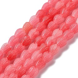 Fili di perline corallo sintetico , tinto, fiore, rosso ciliegia, 7~9x6~7x6~6.5mm, Foro: 0.8 mm, circa 45pcs/filo, 14.88''~15.08'' (37.8~38.3 cm)