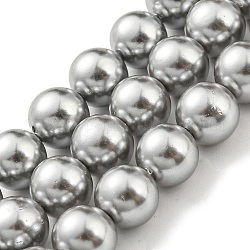 Brins de perles de coquillages naturels galvanisés, perle d'imitation, teinte, ronde, gris foncé, 8mm, Trou: 0.8mm, Environ 52 pcs/chapelet, 15.94 pouce (40.5 cm)