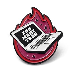 Fire & Computer Word タブが多すぎるエナメルピン  バックパックの服のための電気泳動の黒い合金のブローチ  赤ミディアム紫  32x29x1.5mm