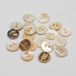 2-Hole Shell Flat Round Buttons, Seashell Color, 10x2mm, Hole: 1.5mm, about 720pcs/bag
