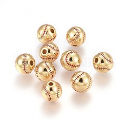 Brass Enamel Beads, Sports Beads, Long-Lasting Plated, Baseball, Real 18K Gold Plated, 9.3x9mm, Hole: 2.1mm
