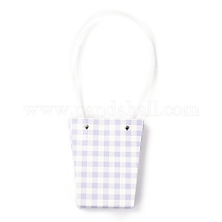 Sacs portables trapézoïdaux en papier kraft, avec poignées en plastique et motif tartan, lilas, 36x13x0.8 cm