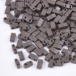 2-Hole Baking Paint Glass Seed Beads, Rectangle, Gray, 4.5~5.5x2x2~2.5mm, Hole: 0.5~0.8mm