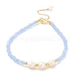 Bracciali di perle perline, con perle di occhio di gatto, vero placcato oro 18k, 6-7/8 pollice (17.4 cm)