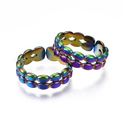 304 Stainless Steel Oval Beaded Cuff Ring, Rainbow Color Open Ring for Women, US Size 9(18.9mm)