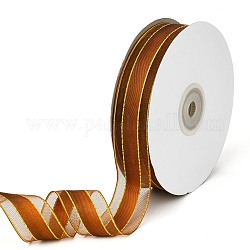 Solid Color Organza Ribbons, Golden Wired Edge Ribbon, for Party Decoration, Gift Packing, Sienna, 1