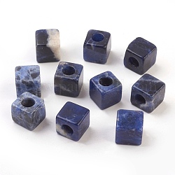Natural Sodalite European Beads, Large Hole Beads, Cube, 10x10x10mm, Hole: 4.5~5mm