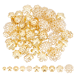 Unicraftale 100 Stück, 10 Stile, 0.8-1.8 mm Loch, 304 Edelstahl-Perlenkappen, goldene Blumen-Abstandshalter, Perlenkappen, hohle, mehrblättrige End-Charm-Kappe, Perlen-Abstandshalter für Schmuck, DIY, Halskettenherstellung