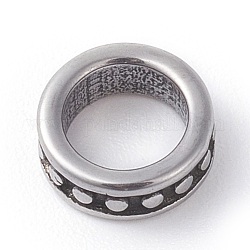 304 perline in acciaio inossidabile, perline con foro grande, anello, argento antico, 8x3mm, Foro: 5.5 mm