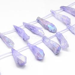 Chapelets de perles de cristal de quartz naturel électrolytique, perles percées, teinte, larme, lilas, 27~34x8~12x5~9mm, Trou: 1.5mm, Environ 22 pcs/chapelet, 14.3 pouce