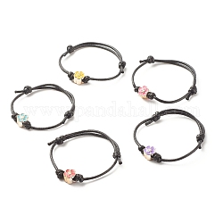 Plum Blossom Acrylic Enamel Beaded Cord Bracelet, Adjustable Bracelet for Women, Mixed Color, Inner Diameter: 1-5/8~3-1/8 inch(4.1~7.8cm)