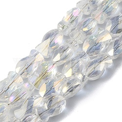 Transparent Electroplate Glass Beads Strands, AB Color Plated, Faceted, Fish, Clear AB, 10.5x6x5mm, Hole: 1.4mm, about 55pcs/strand, 21.97 inch(55.8cm)