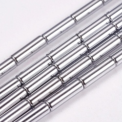 Non magnetici perle ematite sintetico fili, colonna, Argento Placcato, 4x13mm, Foro: 1 mm
