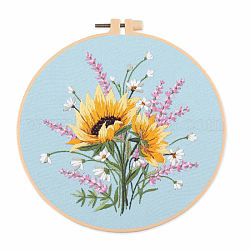 DIYの花と葉の模様の刺繍キット  プリントコットン生地を含む  刺繍糸と針  模造竹刺繍フープ  ライトスカイブルー  20x20cm