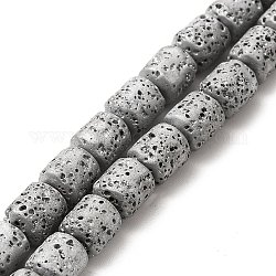 Brins de perles de pierre de lave naturelle galvanisées, colonne, Plaqué Argent, 8x6.5mm, Trou: 1mm, Environ 50~51 pcs/chapelet, 15.35~15.55 pouce (39~39.5 cm)