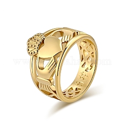Кольца с полыми пальцами из титановой стали для мужчин и женщин, кольцо Клэдда с короной в форме сердца, золотые, размер США 9 3/4 (19.5 мм)