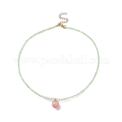 Halsketten mit Anhänger aus Harzblumenknospen, Glas- und ABS-Kunststoff-Perlen-Choker-Halskette mit 304 Karabinerverschluss aus Edelstahl und Verlängerungskette, für Frauen, rosa, 15 Zoll (38 cm)