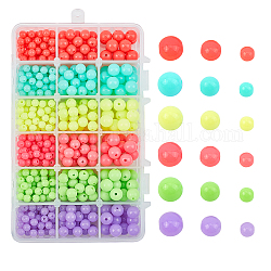 Perlas de acrílico fluorescentes, redondo, color mezclado, 6/8/10 mm de diámetro, agujero: 1.5/2 mm, 660 unidades / caja
