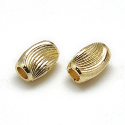 Brass Corrugated Beads, Barrel, Real 18K Gold Plated, 6x4mm, Hole: 1mm