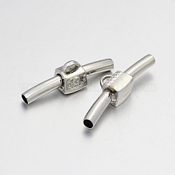 Bag Bail Beads Alloy Tube Bails, Loop Bails, with Brass Curved Tube Beads, Platinum, 35x4mm, Hole: 3mm