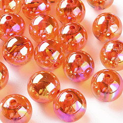 Perline acrilico trasparente, ab colore placcato, tondo, arancione scuro, 20x19mm, Foro: 3 mm, circa 111pcs/500g