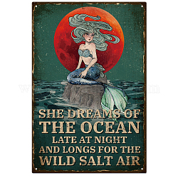 Vintage Metal Tin Sign, Iron Wall Decor for Bars, Restaurants, Cafes Pubs, Rectangle, Mermaid, 300x200x0.5mm
