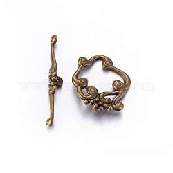 Tibetan Style Toggle Clasps, Cadmium Free & Nickel Free & Lead Free, Flower, Antique Bronze, 39x26mm, Hole: 2mm