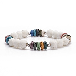 Bracelet extensible en perles de lave naturelle (teintes), bijoux de pierres précieuses d'huile essentielle pour les femmes, blanc, diamètre intérieur: 2-1/8 pouce (5.4 cm)