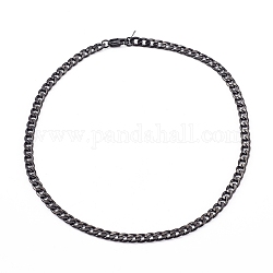 304 Stainless Steel Cuban Link Chain Necklaces, with Lobster Claw Clasps, Electrophoresis Black, 20.07 inch(51cm)