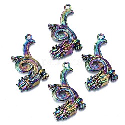 Colgantes de la aleación, sin plomo y cadmio, dragón chino, color del arco iris, 49x27x7.5mm, agujero: 3 mm