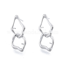 Brass Stud Earring Findings, for Half Drilled Beads, Twist Double Rhombus, Platinum, 24x10.3mm, Pin: 0.8mm and 0.7mm(for half drilled beads)