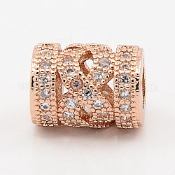 CZ Jewelry Findings Brass Micro Pave Cubic Zirconia European Beads, Hollow Large Hole Column Beads, Grade AAA, Lead Free & Cadmium Free & Nickel Free, Rose Gold, 11x8mm, Hole: 4mm