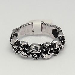Personalisierte Retro Herren Halloween Schmuck 304 Edelstahl Schädel Ringe, Antik Silber Farbe, 17~23 mm