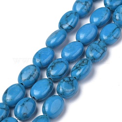 Kunsttürkisfarbenen Perlen Strang, gefärbt, Oval, Verdeck blau, 8x6x3.5~4 mm, Bohrung: 1 mm, ca. 45~52 Stk. / Strang, 15.16~15.74 Zoll (38.5~40 cm)