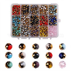 1710~1770 pièces 15 couleurs galvanoplastie perles de verre, facettes rondelle, couleur mixte, 6x5mm, Trou: 1mm, 114~118 pcs / couleur