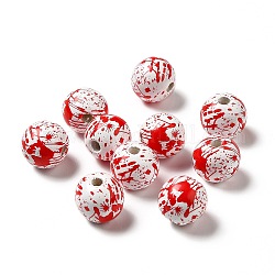 Perline di legno naturale stampate a tema halloween, rotondo con motivo a mano insanguinata, rosso, 16x14.5mm, Foro: 3.5 mm