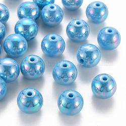 Perles acryliques opaques, de couleur plaquée ab , ronde, bleu profond du ciel, 16x15mm, Trou: 2.8mm, environ 220 pcs/500 g