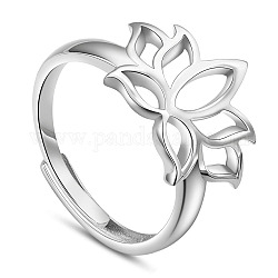 Shegrace anelli regolabili in argento sterling placcato rodio, loto, platino, formato 925, 8mm