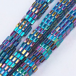 Electroplate Non-Magnetic Synthetic Hematite Beads Strands, Square, Multi-color Plated, 4x4x2mm, Hole: 1mm, about 200pcs/strand, 15.7 inch(40cm)