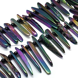 Chapelets de perle en agate naturelle électrolytique, forme croc, multi-couleur plaquée, 20~70x4~16x6~9mm, Trou: 2mm, Environ 32~35 pcs/chapelet, 15.7 pouce (40 cm)