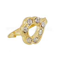 Golden Tone Brass Ice Pick Pinch Bails With Rhinestone Beads, Nickel Free, about 10mm wide, 15mm long, 10mm thick