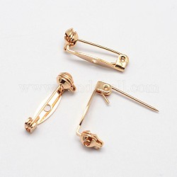 Grade AAA Brass Brooch Findings, Back Bar Pins, with One Holes, Cadmium Free & Nickel Free & Lead Free, Real 18K Gold Plated, 20x7x7mm, Hole: 2mm, Pin: 1mm