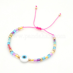 Armband aus geflochtenen Perlen aus Glaswürfel und bösem Blick, verstellbares Armband für Frauen, Farbig, 11 Zoll (28 cm)